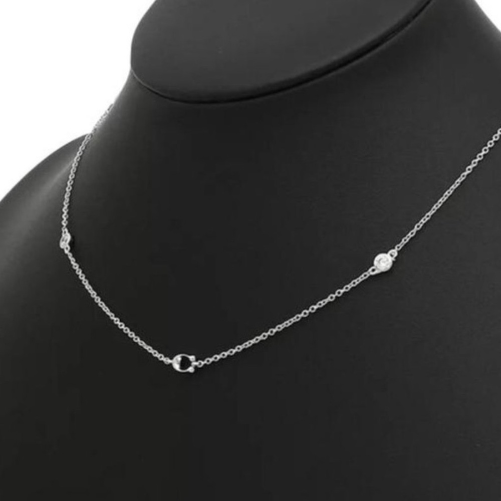 COACH Signature C Sparkle Station Necklace Silver Tone with Crystals 18”L - Picture 4 of 14